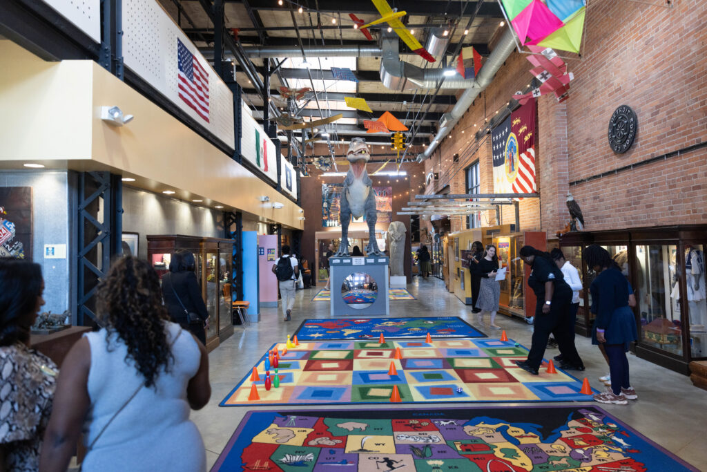 Interior view of Detroit's Children Museum main hall with exhibits